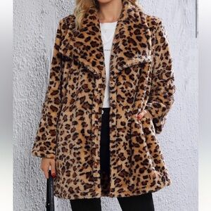 Leopard Print Waterfall Teddy Coat